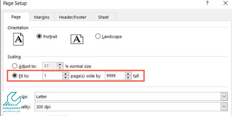 تنظیمات پرینتر در اکسل